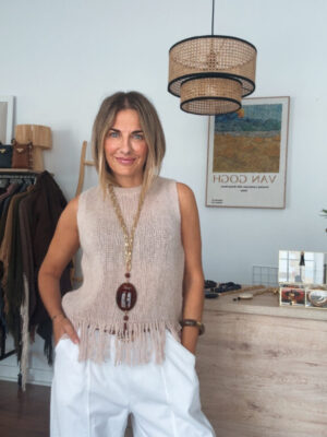 Chaleco flecos beige